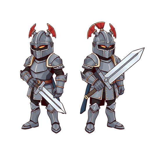 armored warriors wearing steel helmets, and large swords, create sprites sheet