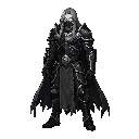 dark fantasy warrior named solen, pale skin, long ash gray hair, cracked glowing mask, black gothic armor, silver details, tattered cloak, standing in ruined foggy city, cinematic lighting, soulslike, ultra detailed, dark atmosphere masculino