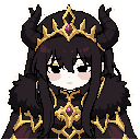 chibi, dark fantasy, gothic princess, black horns, gold crown, black fur cape, black and gold armor, sticker art, white border