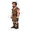 pixel male character, dirty tunic, 2d game sprite, standing, athletic body, side perspective, side-scroller view, pure profile, facing left, standing on a flat horizontal plane, eye-level camera, no tilt, brown rags, athletic body