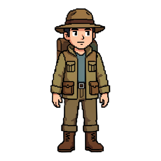 8-bit snes/gba style. limited color palette and simple features. let's have him look like an explorer.