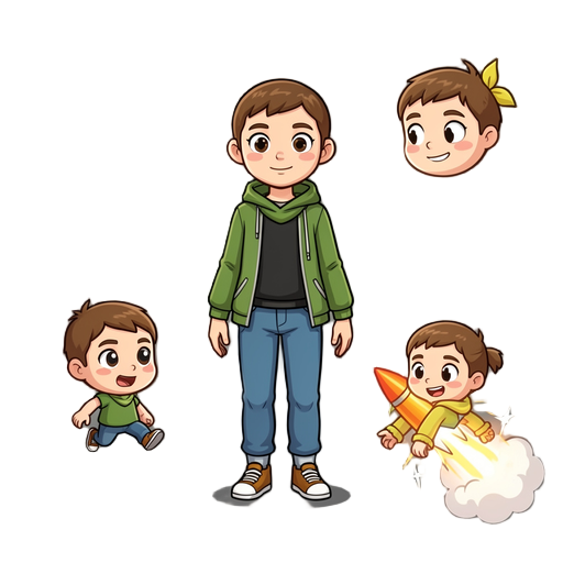 can you make this drawing have a walking sprite, a ideally sprite and then a blasting off sprite