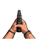 first person doom like gun with hand, ensure this gun is a pistol and that the hands are just bare hand, ensure that the pistol is being one handed