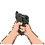 first person doom like gun with hand, ensure this gun is a pistol and that the hands are just bare hand, ensure that the pistol is being one handed