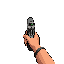 first person doom like gun with hand, ensure this gun is a pistol and that the hands are just bare hand, ensure that the pistol is being one handed