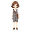 ute anime girl with short wavy brown hair, round glasses, soft smile, white shirt with gray vest, shoulder bag strap, clean anime illustration style, detailed hair shading, simple light background, warm colors,