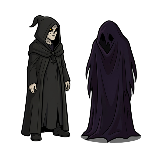 necromante capa preta e um specto sombrio