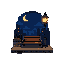 cozy city sidewalk at night, an empty wooden bench near a warm glowing street lamp. deep blue night sky with a crescent moon and stars. retro game aesthetic, clean pixel lines