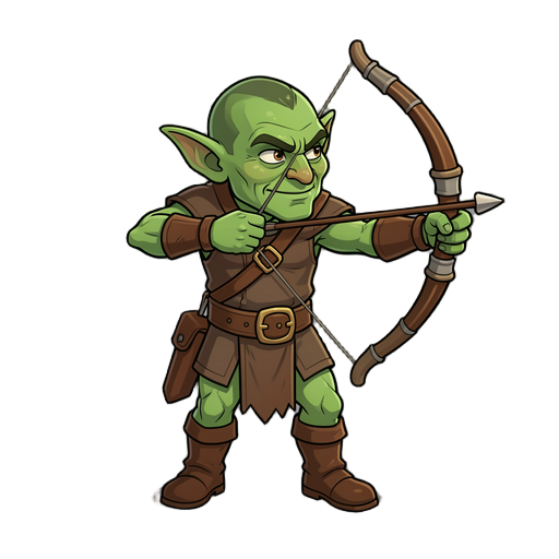 goblin archer in position attack, facing right, green skin, high quality, charismatic, big head