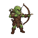 goblin archer in position attack, facing right, green skin, high quality, charismatic, big head