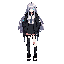 masterpiece, best quality, full body, anime girl, silver long hair, blue eyes, cyberpunk school uniform, black oversized hoodie, pleated skirt, headphones around neck, thigh straps, sneakers, standing pose, entire body visible, clean background