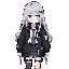 masterpiece, best quality, ultra detailed, anime girl, silver long hair, blue eyes, cyberpunk school uniform, black oversized hoodie, pleated skirt, headphones around neck, tactical straps, futuristic academy student, soft pale skin, calm expression, neon
