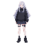 masterpiece, best quality, full body, anime girl, silver long hair, blue eyes, cyberpunk school uniform, black oversized hoodie, pleated skirt, headphones around neck, thigh straps, sneakers, standing pose, entire body visible, clean background