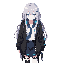 masterpiece, best quality, ultra detailed, anime girl, silver long hair, blue eyes, cyberpunk school uniform, black oversized hoodie, pleated skirt, headphones around neck, tactical straps, futuristic academy student, soft pale skin, calm expression, neon