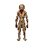 2d zombie the last of us style kinny, emaciated bald zombie walking, crouching posture. the zombie is wearing ragged, torn khaki shorts, has blood dripping from its open mouth, isometric view