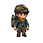cute 2d side view garbage scavenger hero tiny brave adventurer patched clothes scrap backpack empty hands cartoon game character clean outline no weapon no background