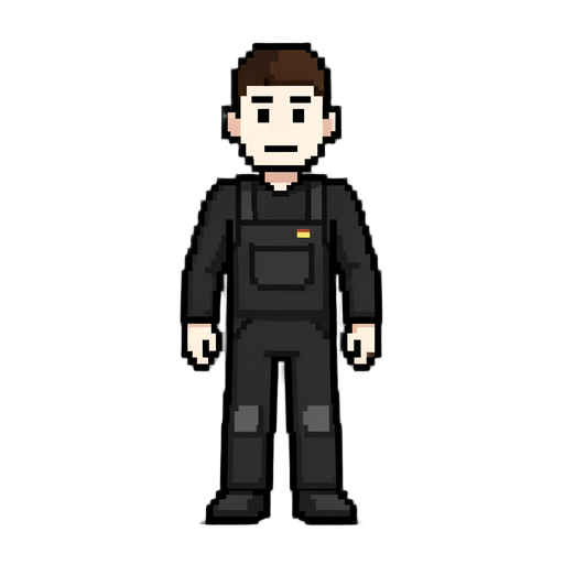 faça imagens deu uma pessoa de frete ,com roupa preta ,pele branca, em pixels art 
