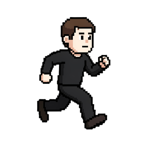 faça imagens deu uma pessoa de frete ,com roupa preta ,pele branca, em pixels art ,dele correndo para  o lado direito