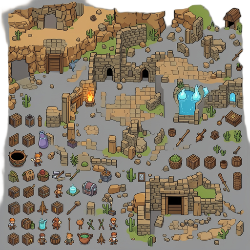 create complete 2d game assets pack with tilemaps and spritesheets