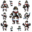 create a pixel art sprite sheet of a snowman soldier monster for a 2d fantasy rpg game.  use the provided reference sprite sheet only for the animation motion, frame count, frame size, spacing, pose timing, and foot movement. do not change the foot motion