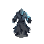 full body swordsman ghost warrior, tattered dark robe, glowing blue blade, vengeful spirit