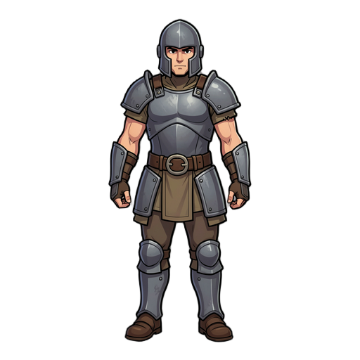 2d character illustration in the style of slay the spire, fantasy warrior bomb carrier, full body standing pose, normal human proportions, slightly athletic build. armor design: minimal plate armor — only a simple iron chestplate, pauldrons on the shoulde