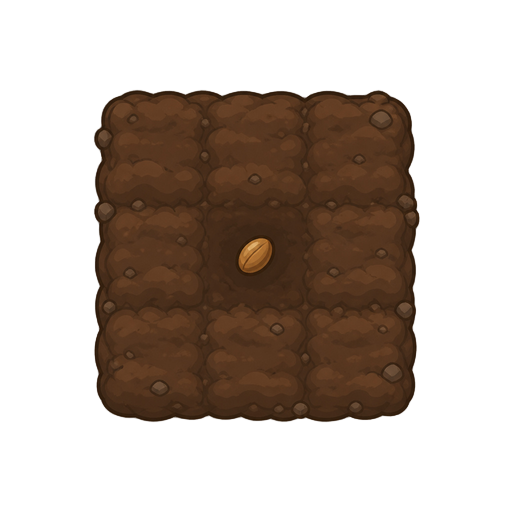 top-down view, tilled soil with a buried seed under the soil, pre-germination stage, no sprout, no roots, no leaves, simple cozy farming game asset