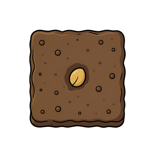 top-down view, tilled soil with a buried seed under the soil, pre-germination stage, no sprout, no roots, no leaves, simple cozy farming game asset
