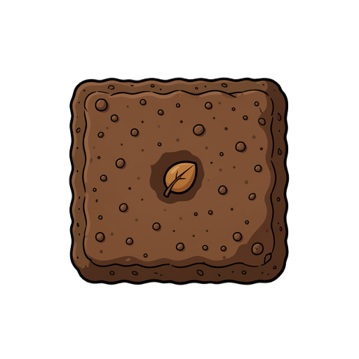 top-down view, tilled soil with a buried seed under the soil