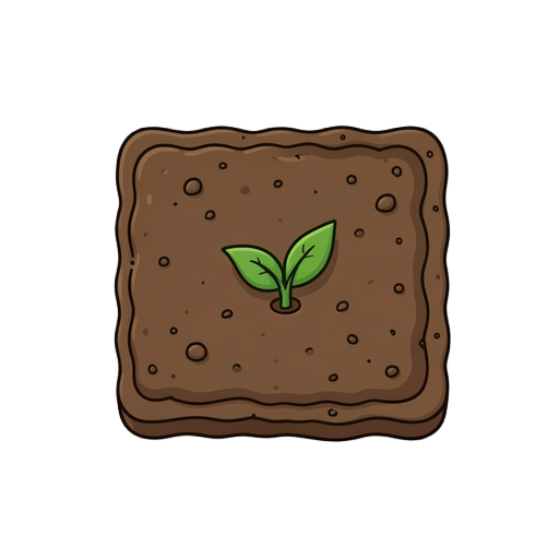 top-down view, tilled soil with a planted seed, no sprout, simple cozy farming game asset