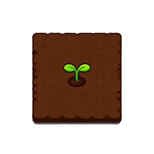 top-down view, tilled soil with a buried seed under the soil, pre-germination stage, no sprout, no roots, no leaves, simple cozy farming game asset