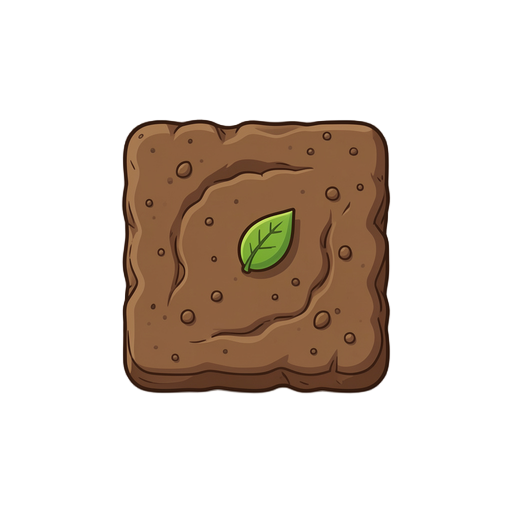 top-down farming tile, tilled soil with a planted seed, no sprout, simple game asset, no background