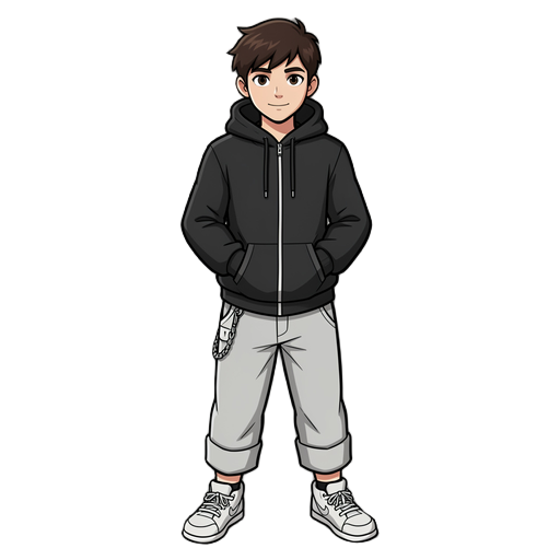 nome: kaleb idade (aparente): adolescente, algo em torno de 15–17 anos (estimativa visual) altura: parece perto de 1,70–1,78 m (estimativa pela proporção com outros personagens) corpo: magro, mas não fraco; físico leve e ágil, mais voltado para velocidade