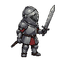 little knight, full-body, use iron sword, a helmet that covers the entire face, facing east, use right hand