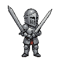 little knight, full-body,  holding an iron sword with both hands, a helmet that covers the entire face, facing east,