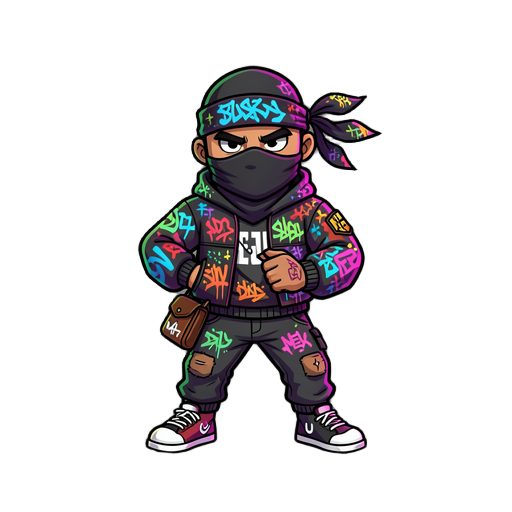 create a stylized graffiti artist character wearing a mask/bandana for a 2.5d third-person graffiti runner game inspired by jet set radio, subway surfers, underground hip-hop culture, skate/streetwear fashion, ps2-era urban games, and neon graffiti aesthe