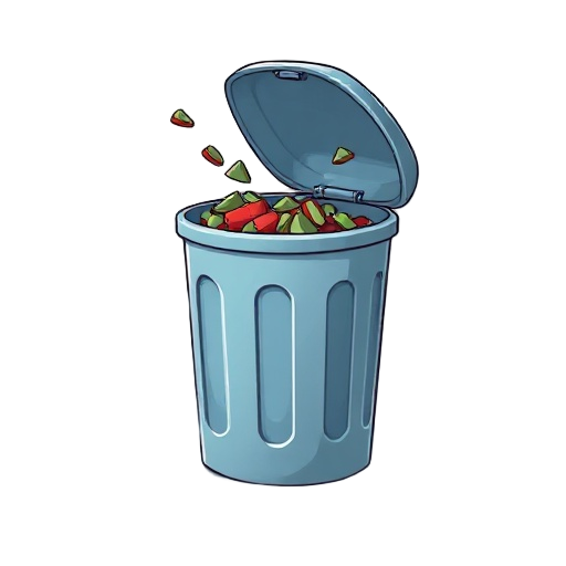 trash can on it's side lid open trash spilling out
