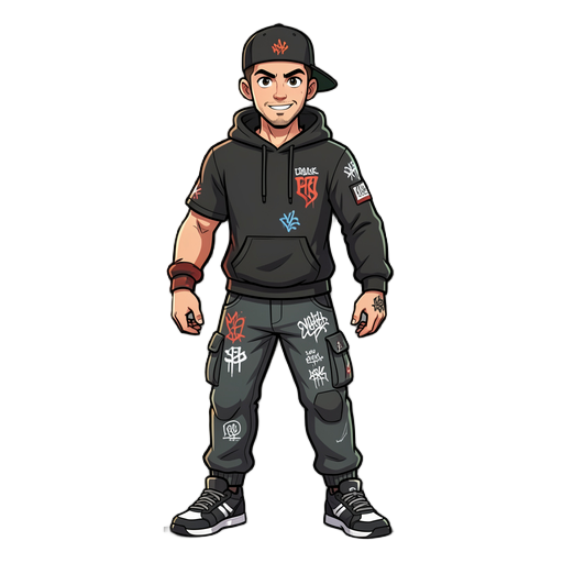 character requirements:  young underground graffiti artist gender-neutral or slightly masculine streetwear style athletic slim build built for parkour and running stylized proportions slightly exaggerated like a ps2 / cel-shaded game confident rebellious 