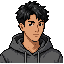 young asian man 25 years old, he wear grey hood, his head turned 25 degrees angle to the right