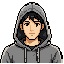 young asian man 25 years old, he wear grey hood