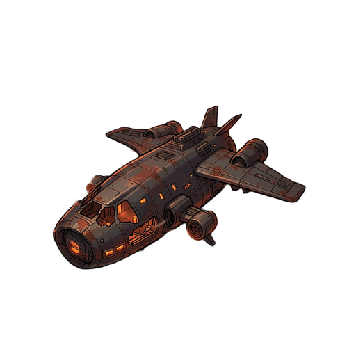 crashed sci-fi spaceship on a red desert planet, dark metallic ship, cinematic lighting, smoke coming out, realistic sci-fi style, side view, abandoned spacecraft wreck, mars-like environment, detailed, dramatic atmosphere, dark shadows, orange and red to