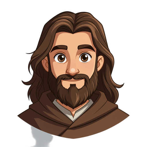 white european monk, brunette, long hair, beard, wearing brown habit