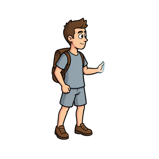 cartoon man entering a portal from a side view.