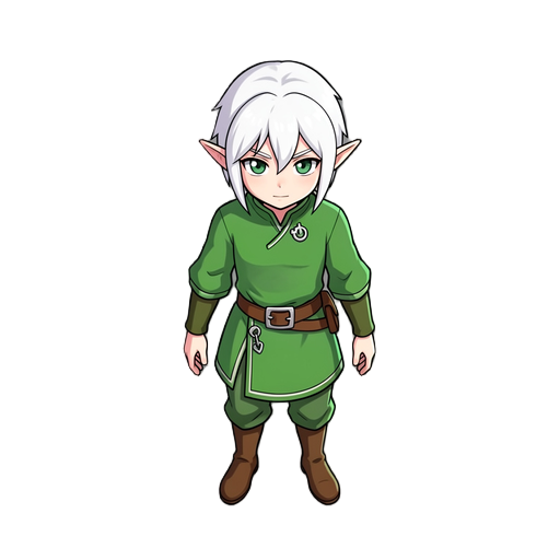 an elf white hair white skin. green clothes