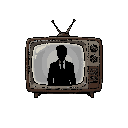 a television with a deep stylistic glow, almost eerie. a 1950s style tv. a stylish actor is the only thing that can be made out. the tv is emitting a glow around its border. the picture is mainly black silhouette