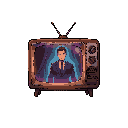 a television with a deep stylistic glow, almost eerie. a 1950s style tv. a stylish actor is the only thing that can be made out. the tv is emitting a glow.