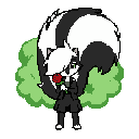 skunk girl with a massive fluffy tail releasing green smelly gas from behind holding a red rose