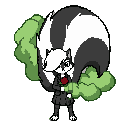 skunk girl with a massive fluffy tail releasing green smelly gas from behind holding a red rose