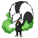 skunk girl with a massive fluffy tail releasing green smelly gas from behind holding a red rose