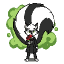 skunk girl with a massive fluffy tail releasing green smelly gas from behind holding a red rose
